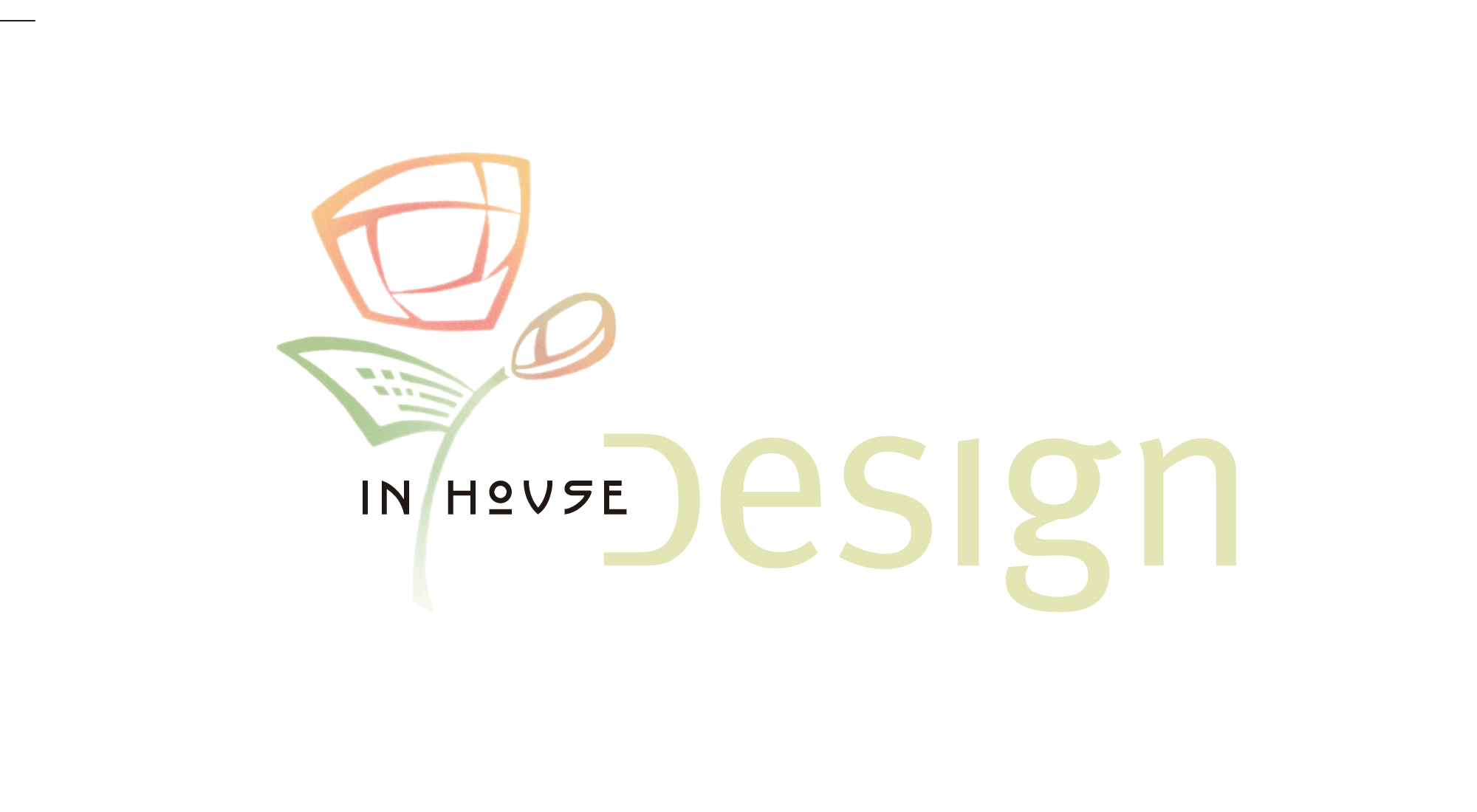 Image of InHouse Design icon and logotype, a stylized computer in the form of a rose stencil in the Arts and Crafts style
