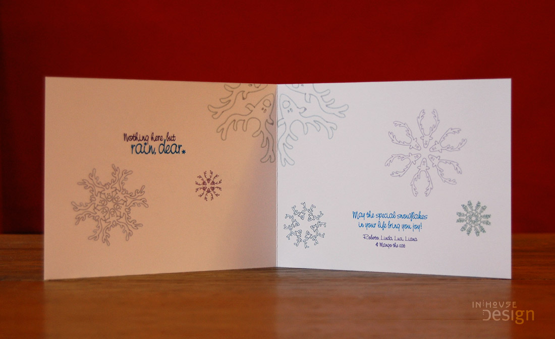 Image of reindeer snowflakes holiday card interior